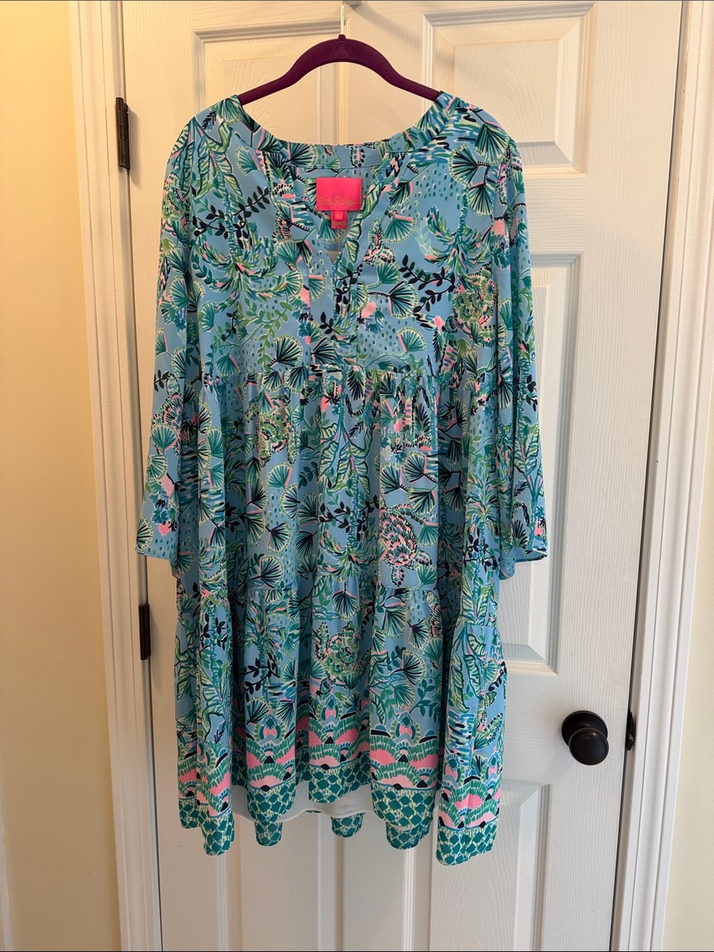 Lilly Pulitzer Blue Tropical Print Tunic with Pink Accents